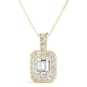 14K Emerald Cut Center Diamond Necklace /Pendant