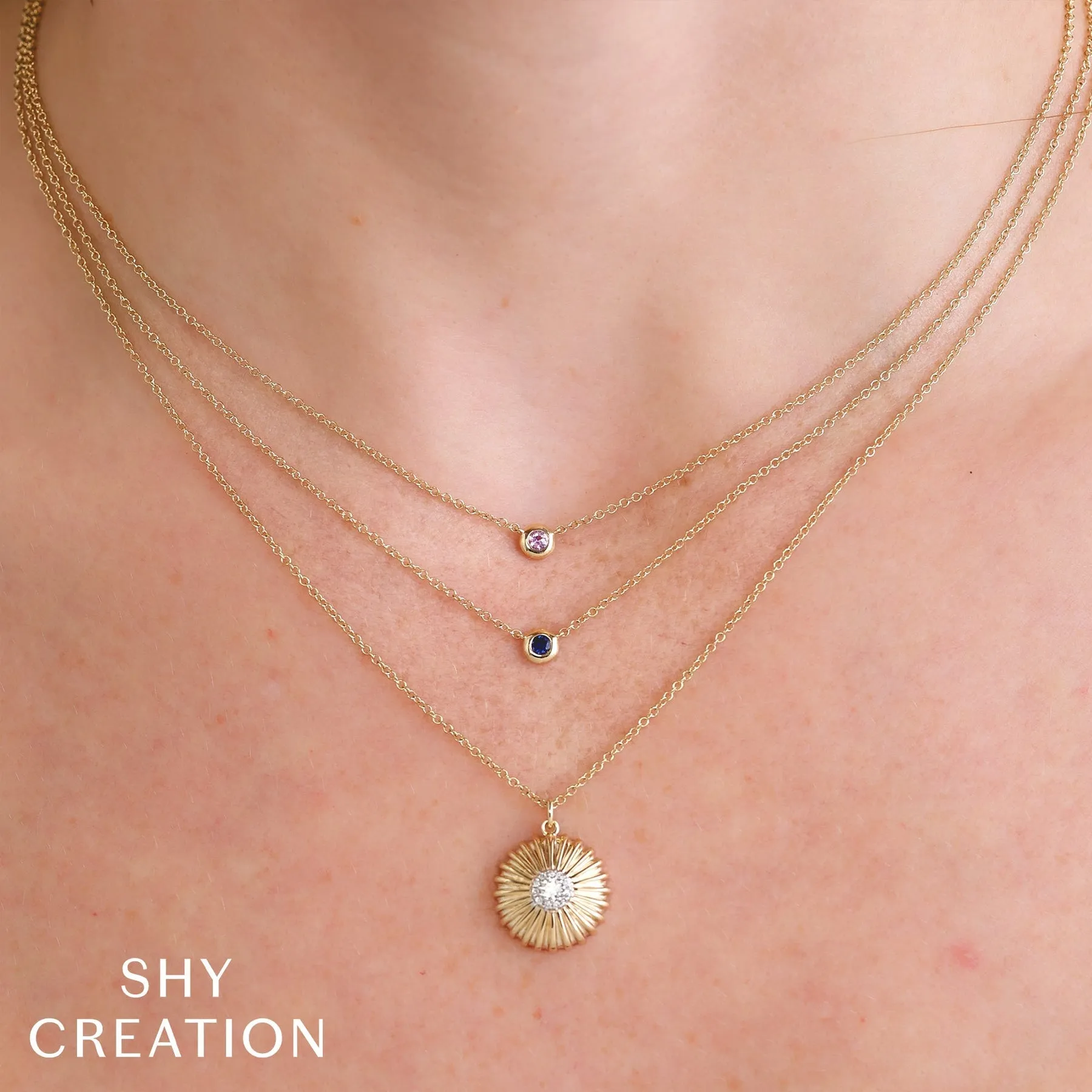 14K Gold 0.07 Carat Round Sapphire Bezel Necklace