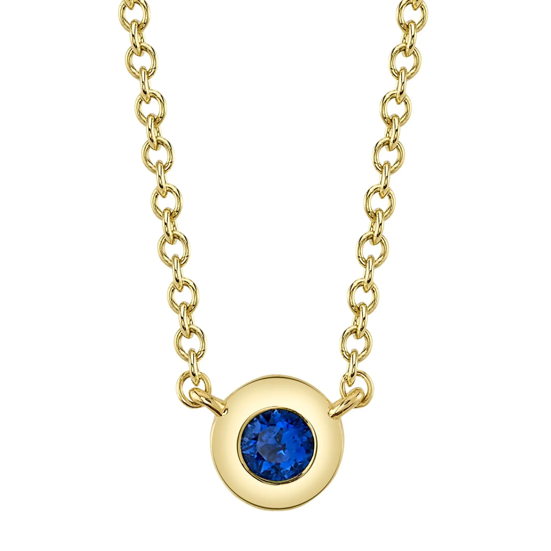 14K Gold 0.07 Carat Round Sapphire Bezel Necklace