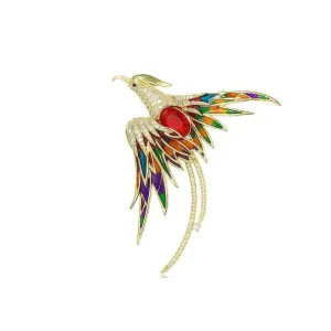 14K Gold Colorful Crystal Phoenix Bird Brooch