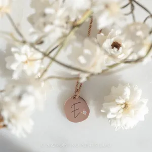 14k Gold Engraved Viero Single Initial & Birthstone Small Organic Unique Charm