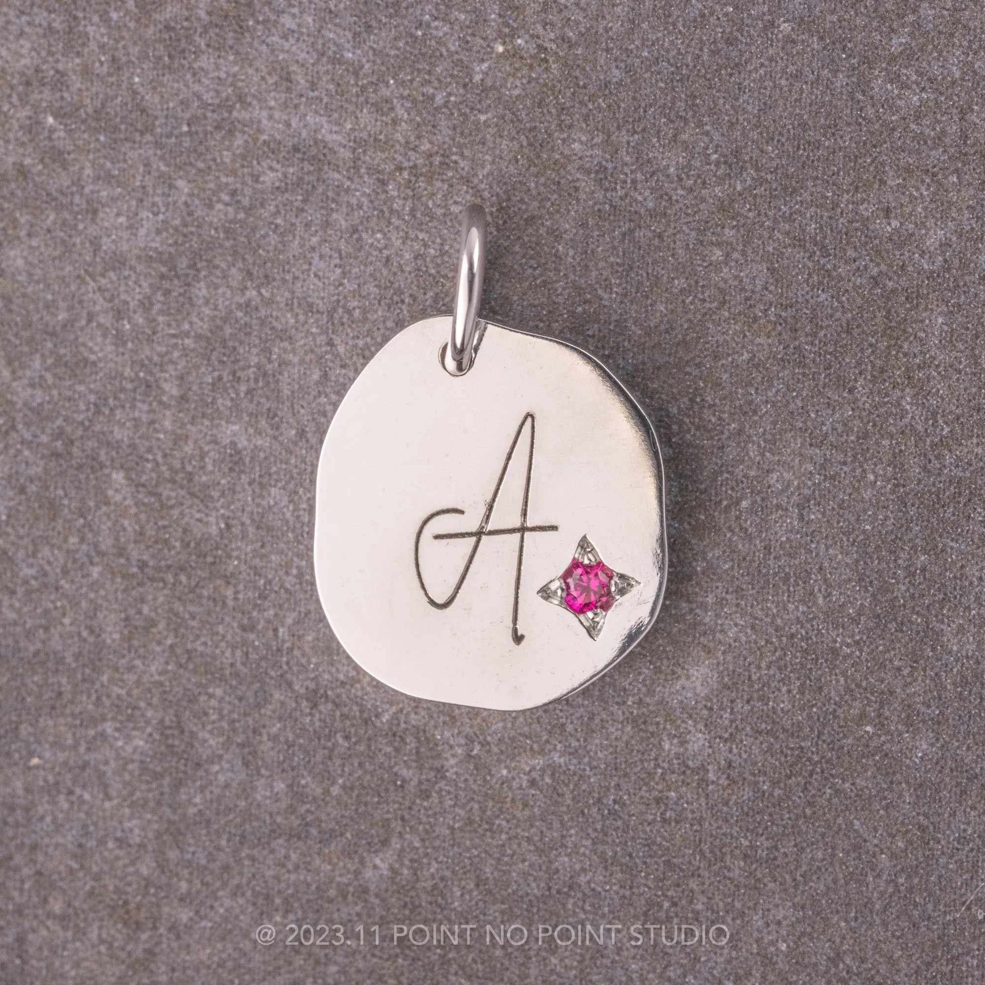14k Gold Engraved Viero Single Initial & Birthstone Small Organic Unique Charm