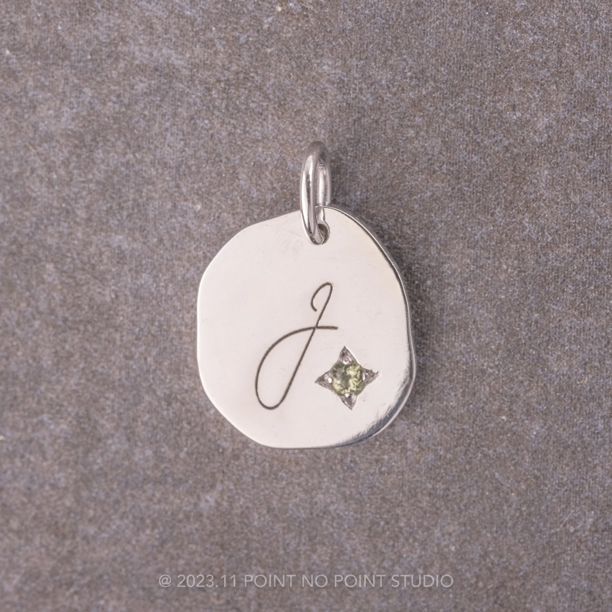 14k Gold Engraved Viero Single Initial & Birthstone Small Organic Unique Charm