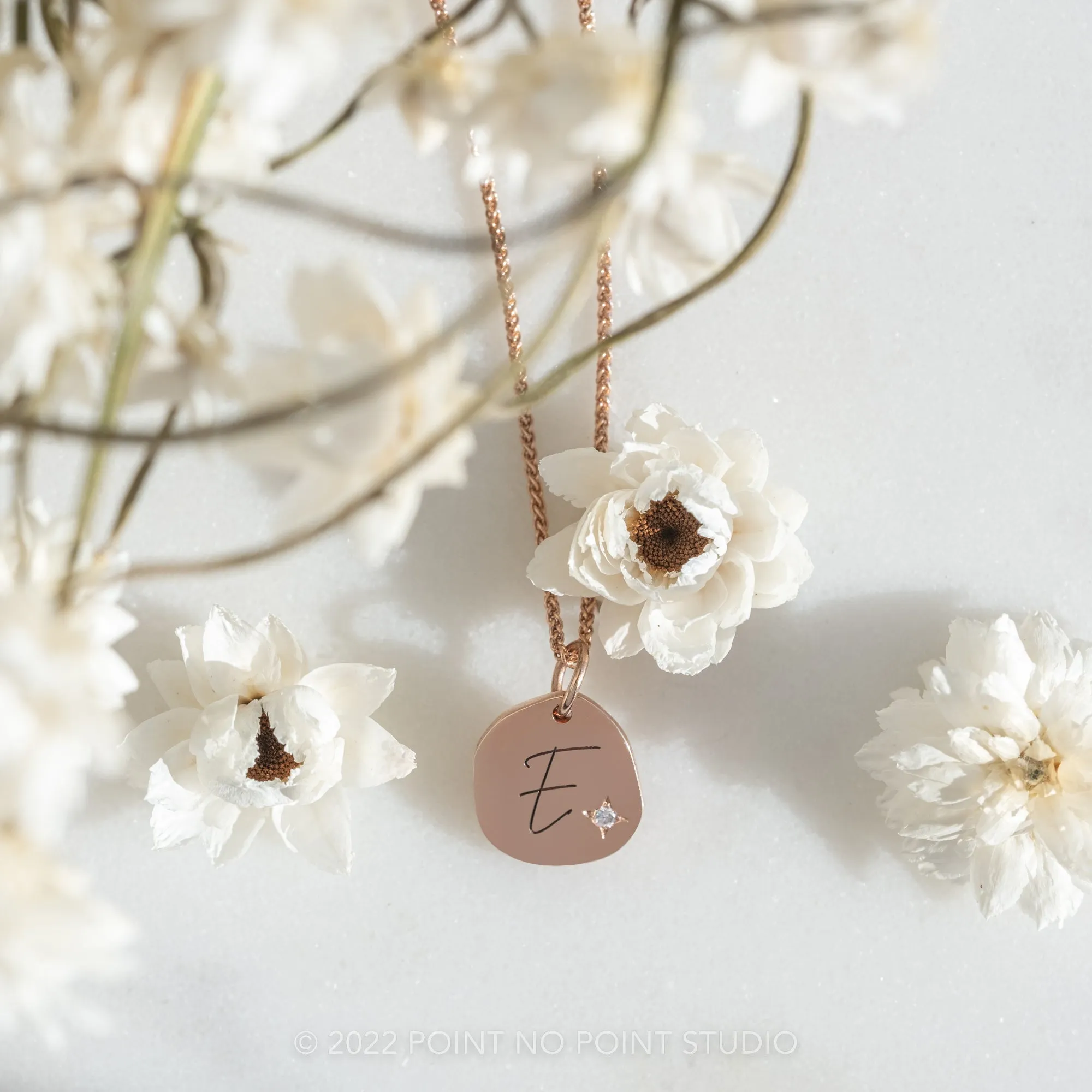 14k Gold Engraved Viero Single Initial & Birthstone Small Organic Unique Charm