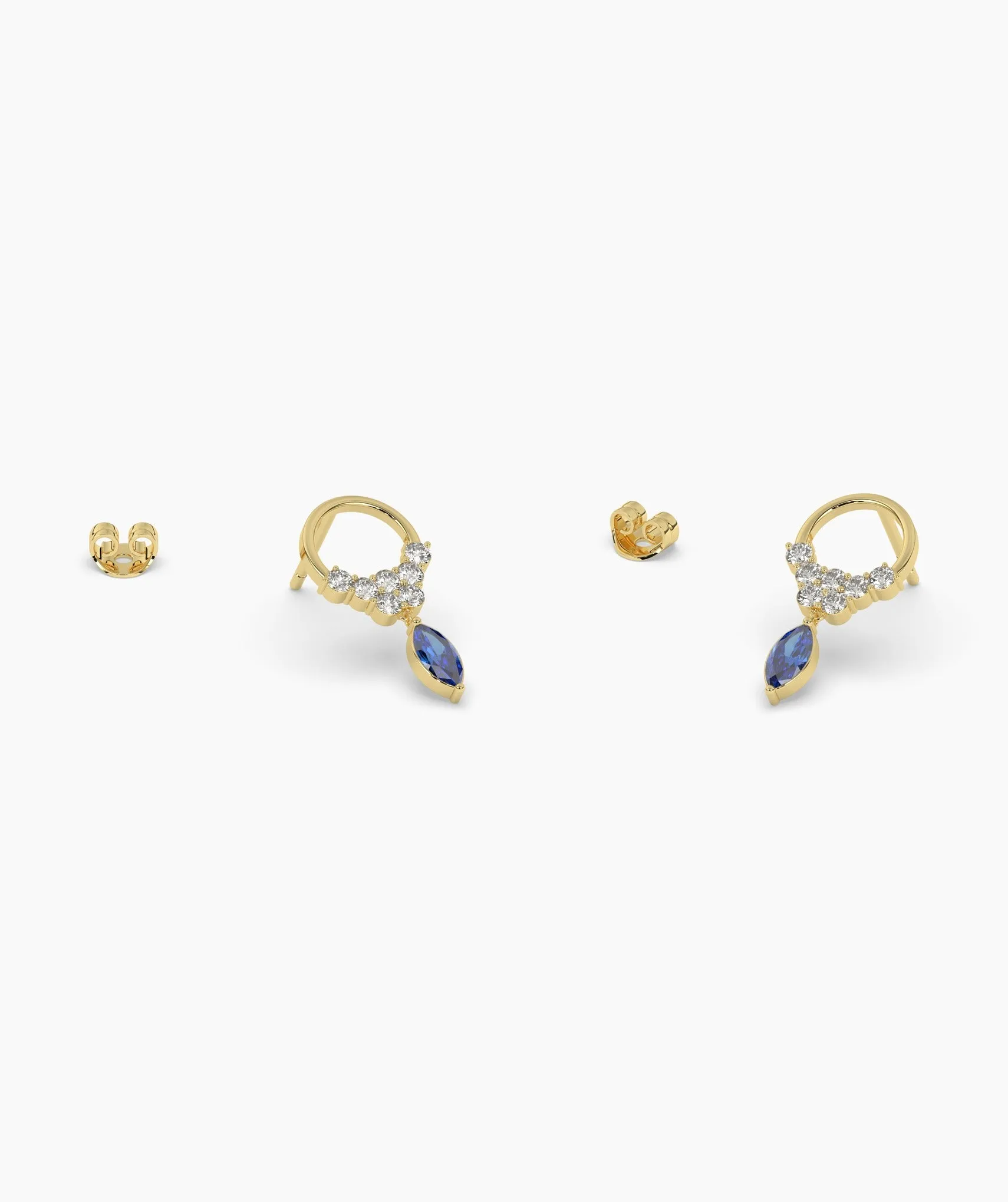 14K Gold Hoop Earrings with Blue Drop