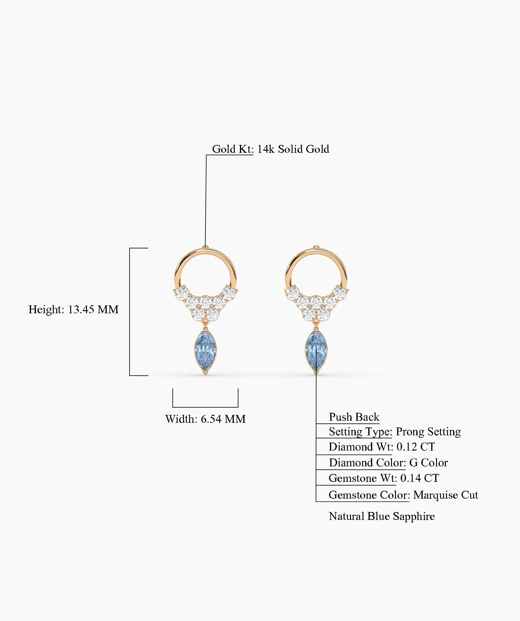 14K Gold Hoop Earrings with Blue Drop