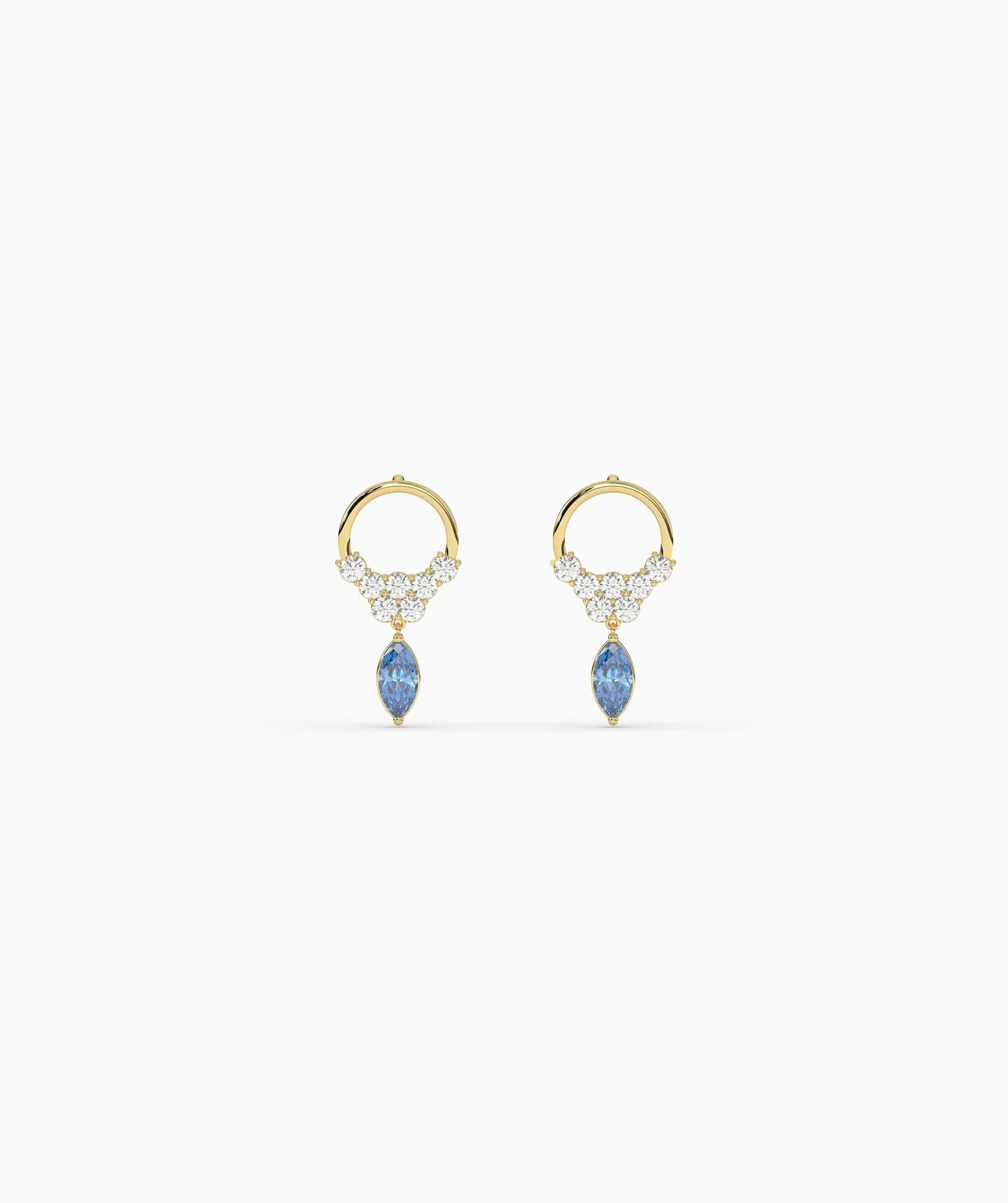 14K Gold Hoop Earrings with Blue Drop