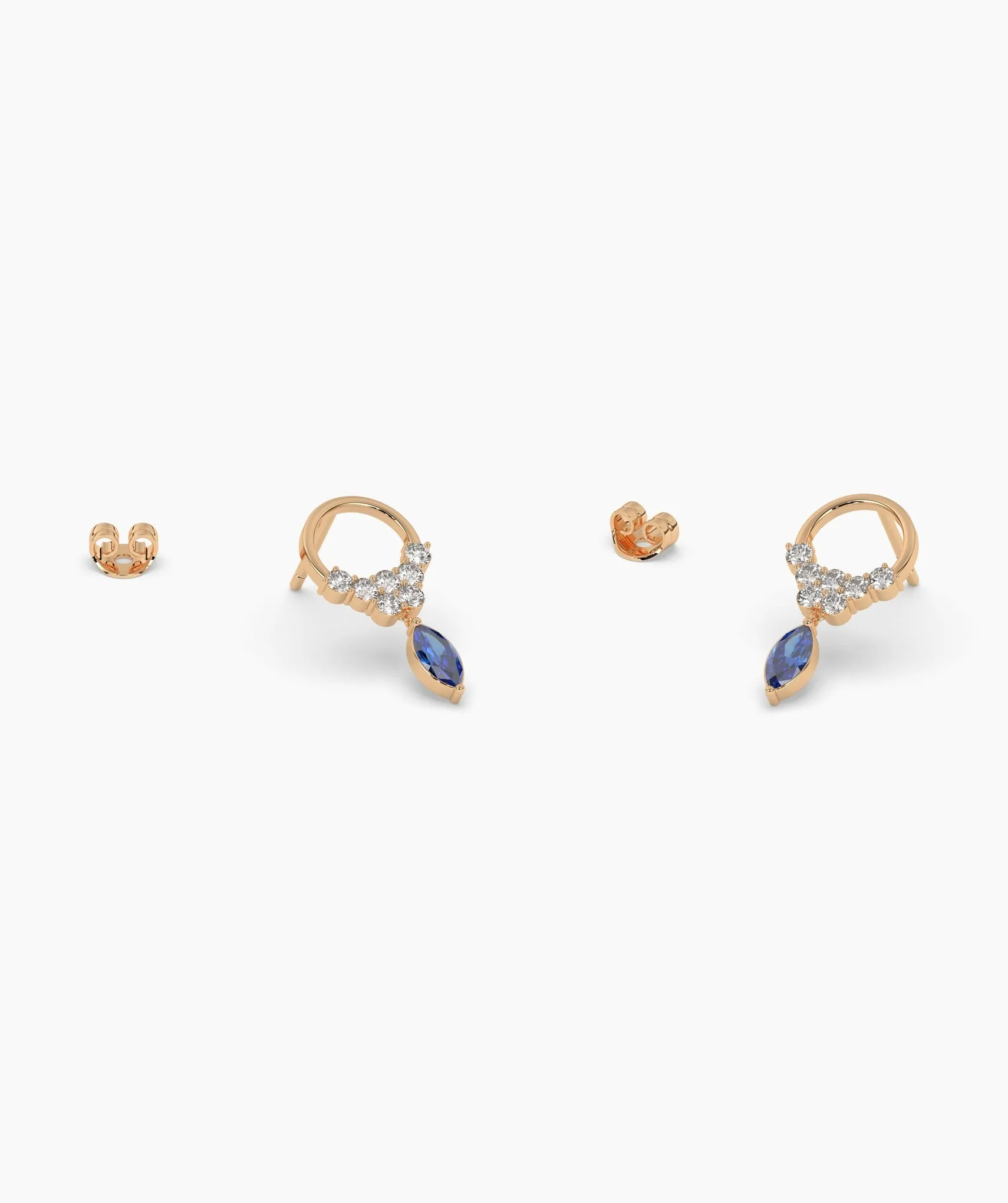 14K Gold Hoop Earrings with Blue Drop