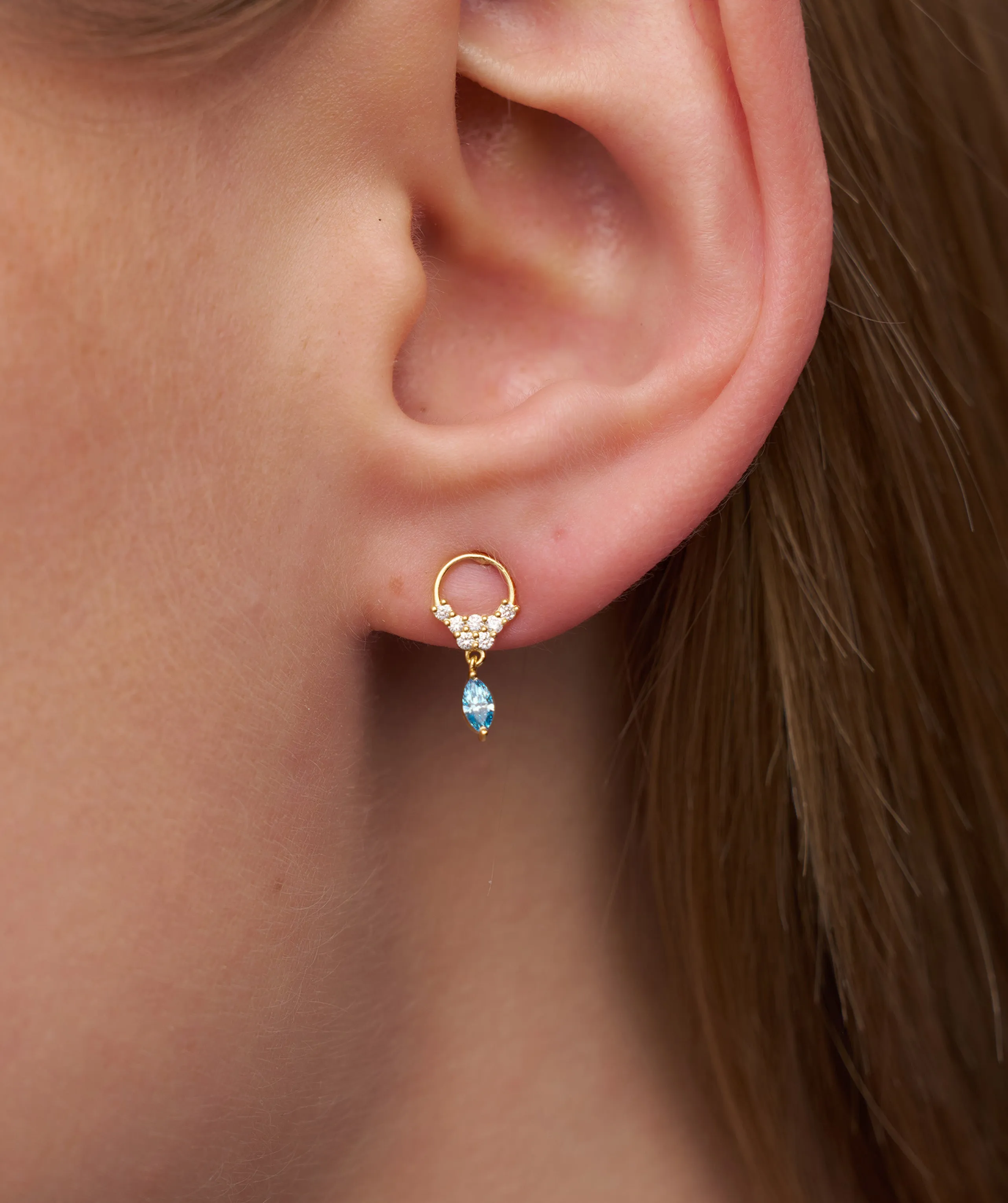 14K Gold Hoop Earrings with Blue Drop
