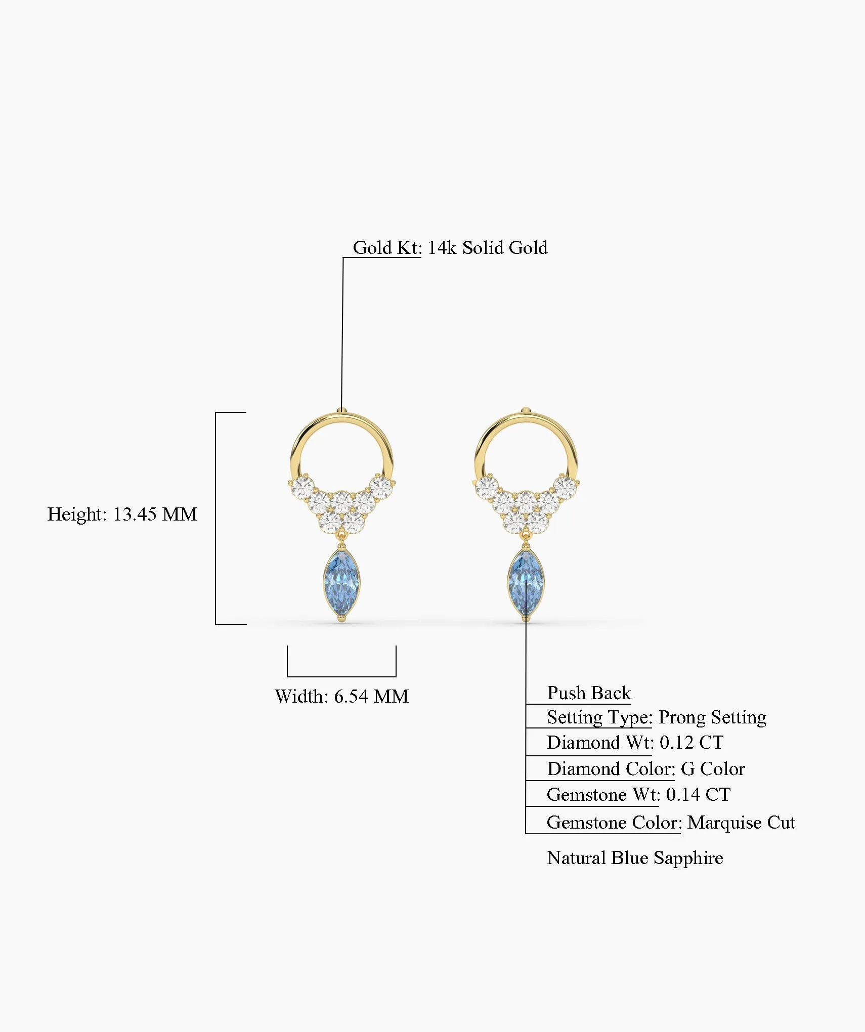 14K Gold Hoop Earrings with Blue Drop
