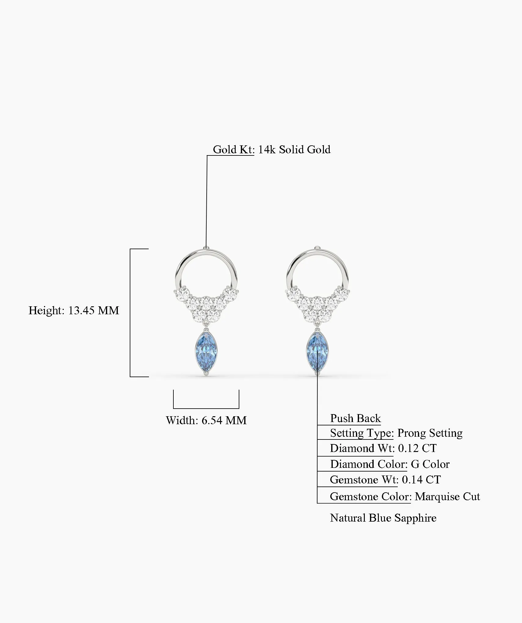 14K Gold Hoop Earrings with Blue Drop