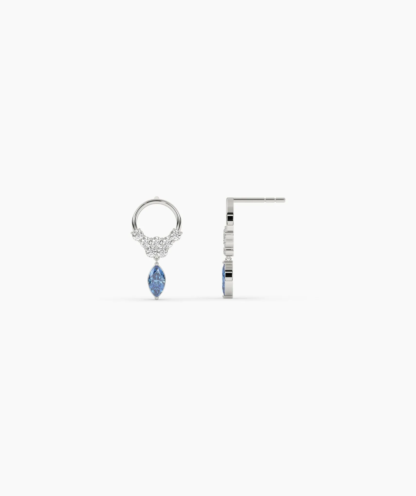 14K Gold Hoop Earrings with Blue Drop