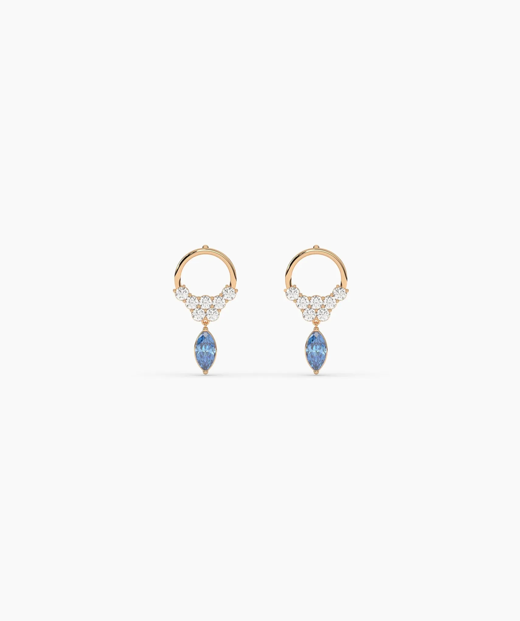 14K Gold Hoop Earrings with Blue Drop