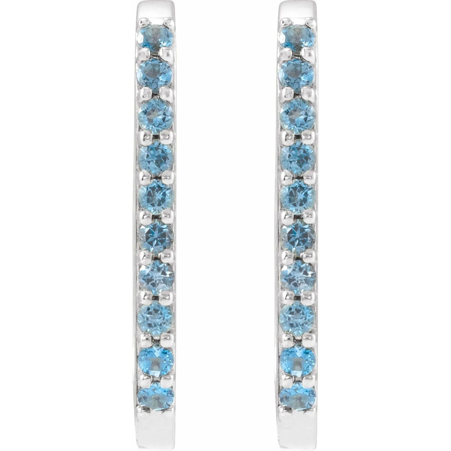 14K Gold Natural White Sapphire, London Blue Topaz, Mozambique Garnet, Tsavorite Garnet Hoop Earrings