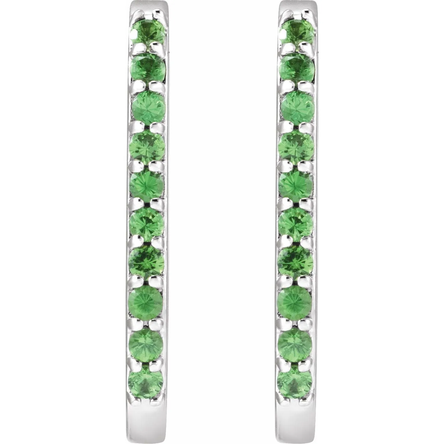 14K Gold Natural White Sapphire, London Blue Topaz, Mozambique Garnet, Tsavorite Garnet Hoop Earrings