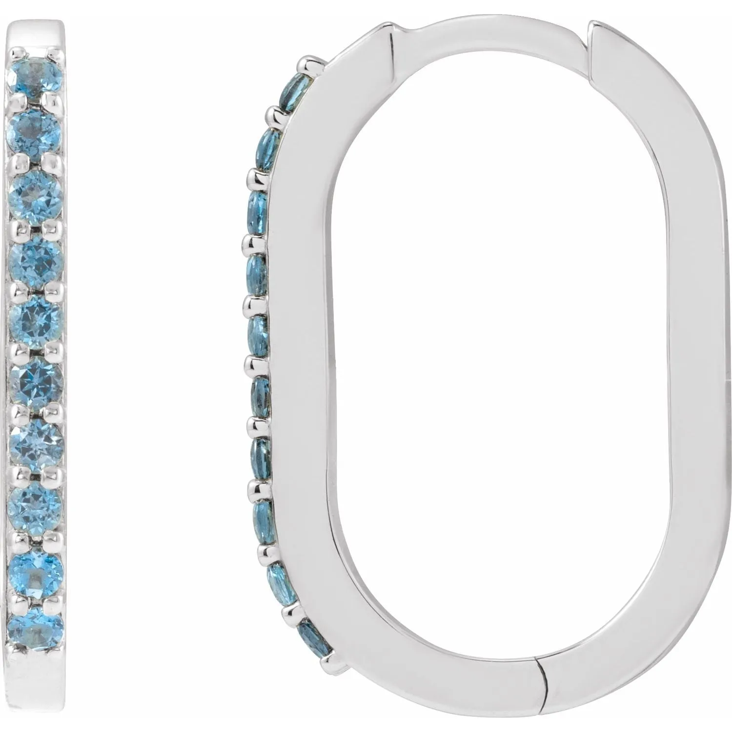 14K Gold Natural White Sapphire, London Blue Topaz, Mozambique Garnet, Tsavorite Garnet Hoop Earrings