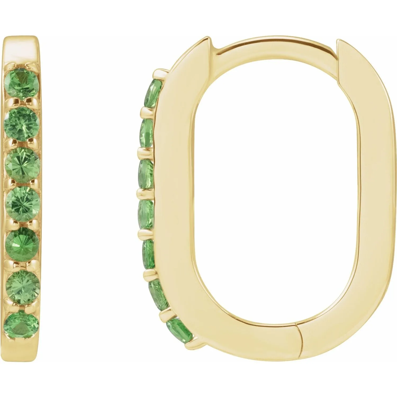 14K Gold Natural White Sapphire, London Blue Topaz, Mozambique Garnet, Tsavorite Garnet Hoop Earrings