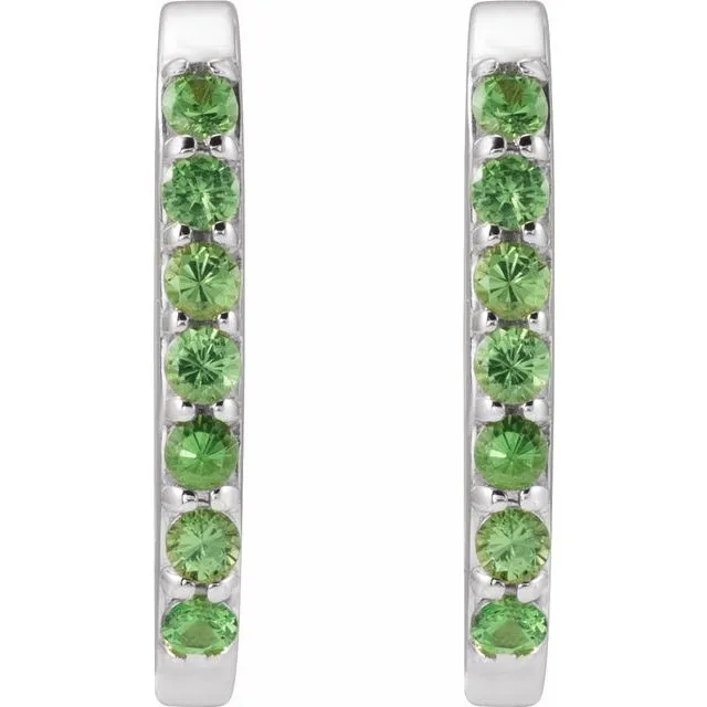 14K Gold Natural White Sapphire, London Blue Topaz, Mozambique Garnet, Tsavorite Garnet Hoop Earrings