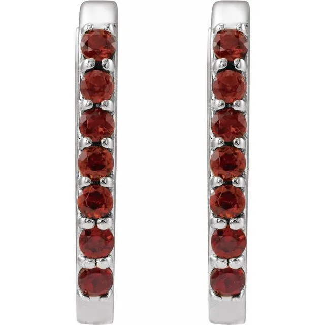 14K Gold Natural White Sapphire, London Blue Topaz, Mozambique Garnet, Tsavorite Garnet Hoop Earrings