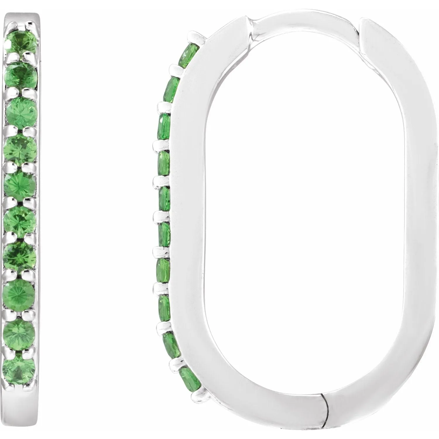 14K Gold Natural White Sapphire, London Blue Topaz, Mozambique Garnet, Tsavorite Garnet Hoop Earrings