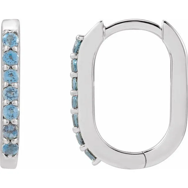 14K Gold Natural White Sapphire, London Blue Topaz, Mozambique Garnet, Tsavorite Garnet Hoop Earrings