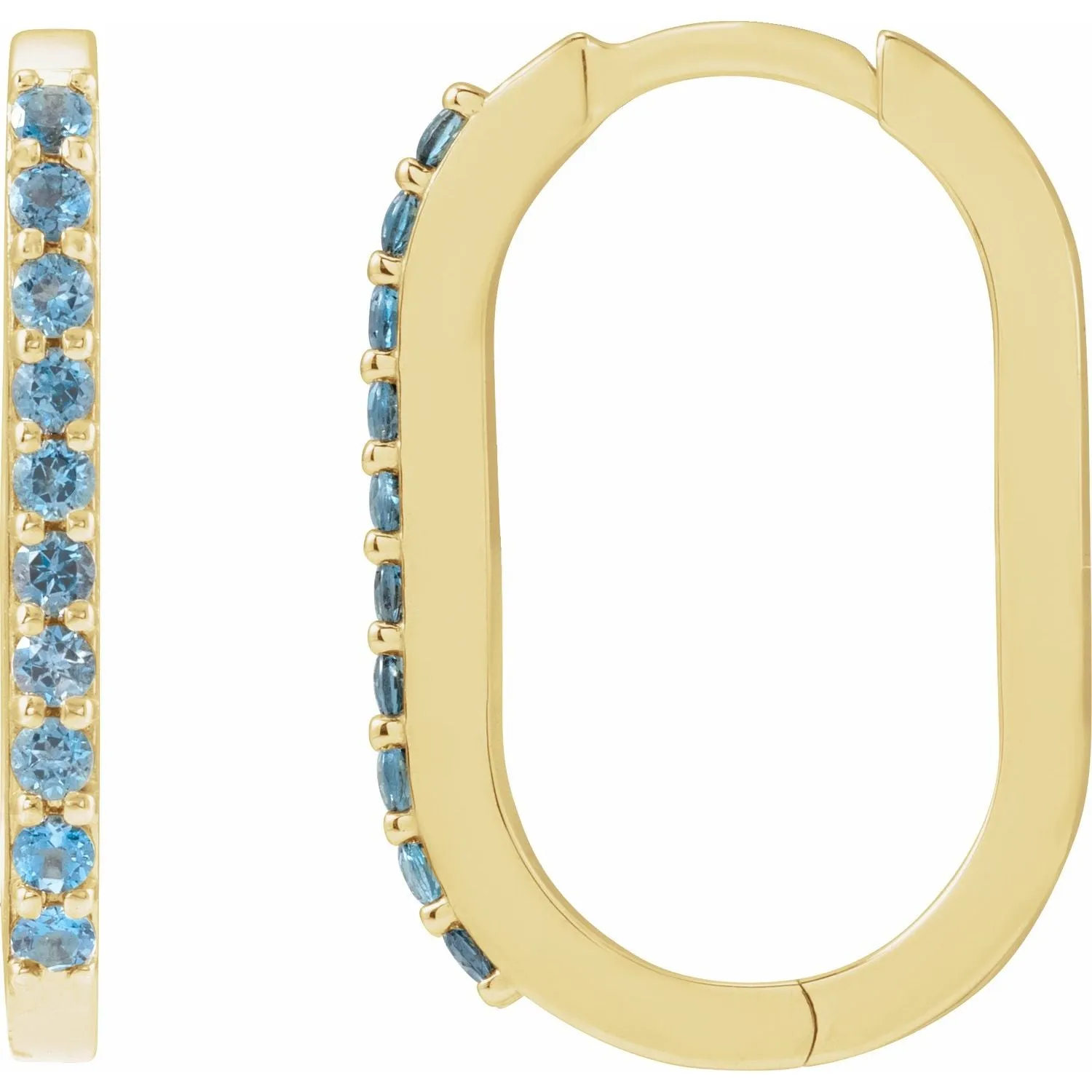 14K Gold Natural White Sapphire, London Blue Topaz, Mozambique Garnet, Tsavorite Garnet Hoop Earrings