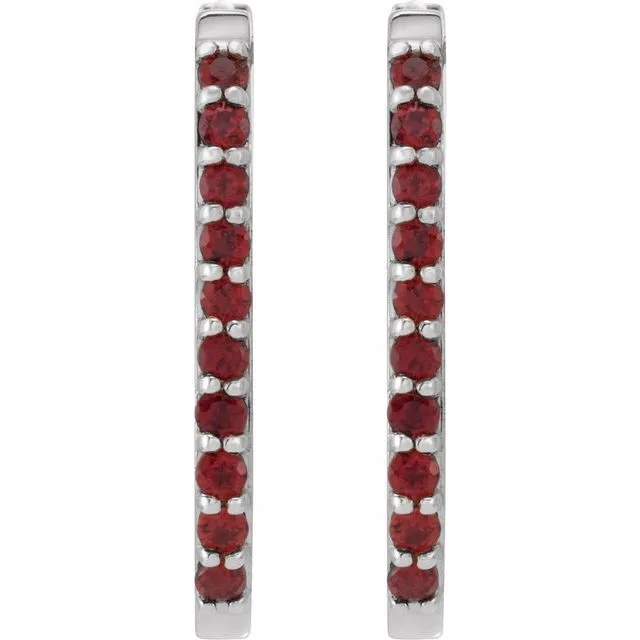 14K Gold Natural White Sapphire, London Blue Topaz, Mozambique Garnet, Tsavorite Garnet Hoop Earrings