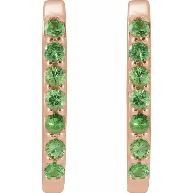 14K Gold Natural White Sapphire, London Blue Topaz, Mozambique Garnet, Tsavorite Garnet Hoop Earrings