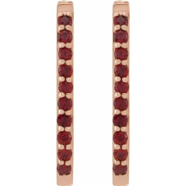14K Gold Natural White Sapphire, London Blue Topaz, Mozambique Garnet, Tsavorite Garnet Hoop Earrings