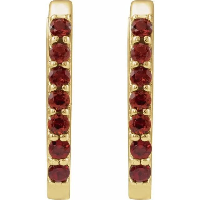 14K Gold Natural White Sapphire, London Blue Topaz, Mozambique Garnet, Tsavorite Garnet Hoop Earrings