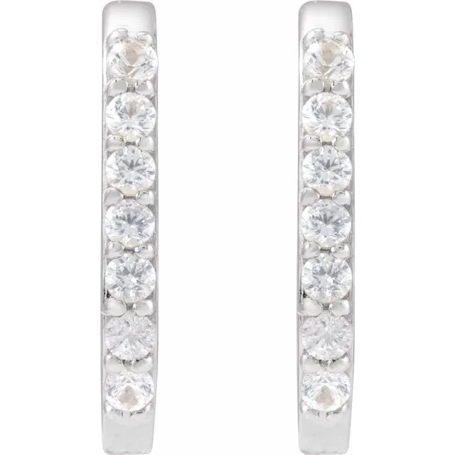 14K Gold Natural White Sapphire, London Blue Topaz, Mozambique Garnet, Tsavorite Garnet Hoop Earrings