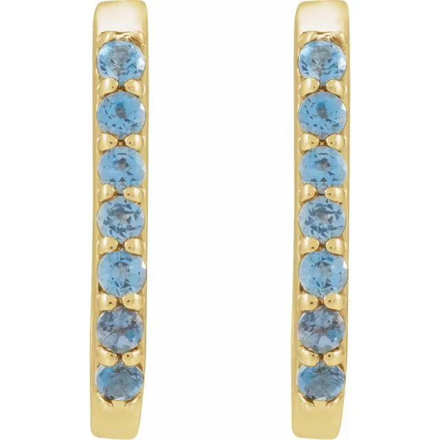 14K Gold Natural White Sapphire, London Blue Topaz, Mozambique Garnet, Tsavorite Garnet Hoop Earrings