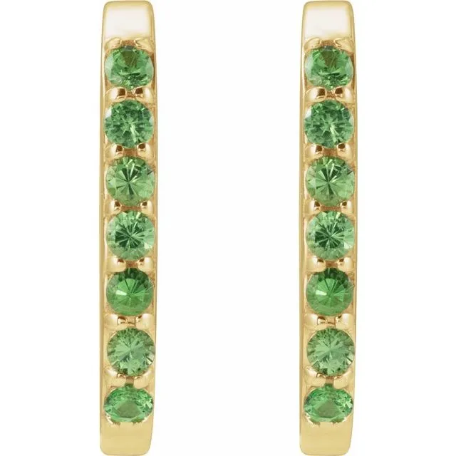 14K Gold Natural White Sapphire, London Blue Topaz, Mozambique Garnet, Tsavorite Garnet Hoop Earrings