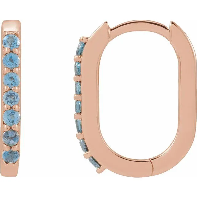 14K Gold Natural White Sapphire, London Blue Topaz, Mozambique Garnet, Tsavorite Garnet Hoop Earrings