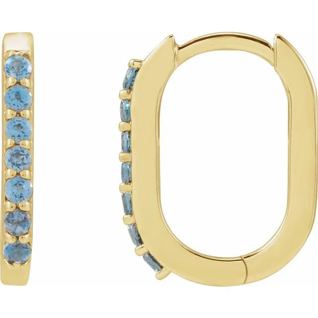 14K Gold Natural White Sapphire, London Blue Topaz, Mozambique Garnet, Tsavorite Garnet Hoop Earrings