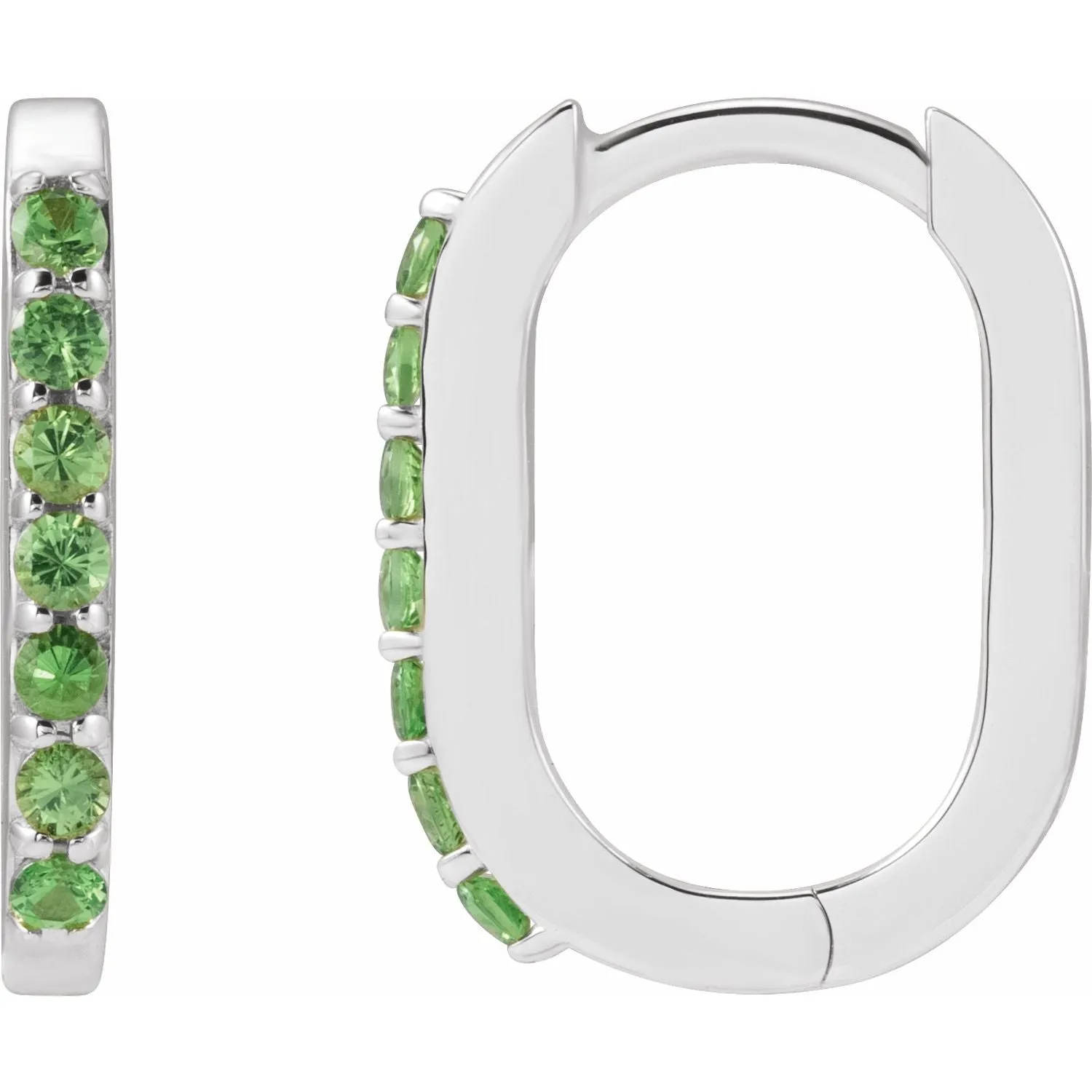 14K Gold Natural White Sapphire, London Blue Topaz, Mozambique Garnet, Tsavorite Garnet Hoop Earrings