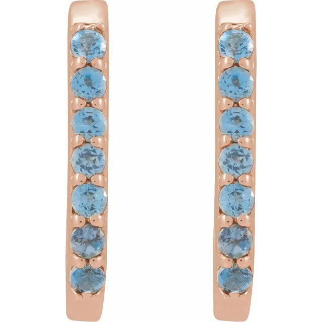14K Gold Natural White Sapphire, London Blue Topaz, Mozambique Garnet, Tsavorite Garnet Hoop Earrings