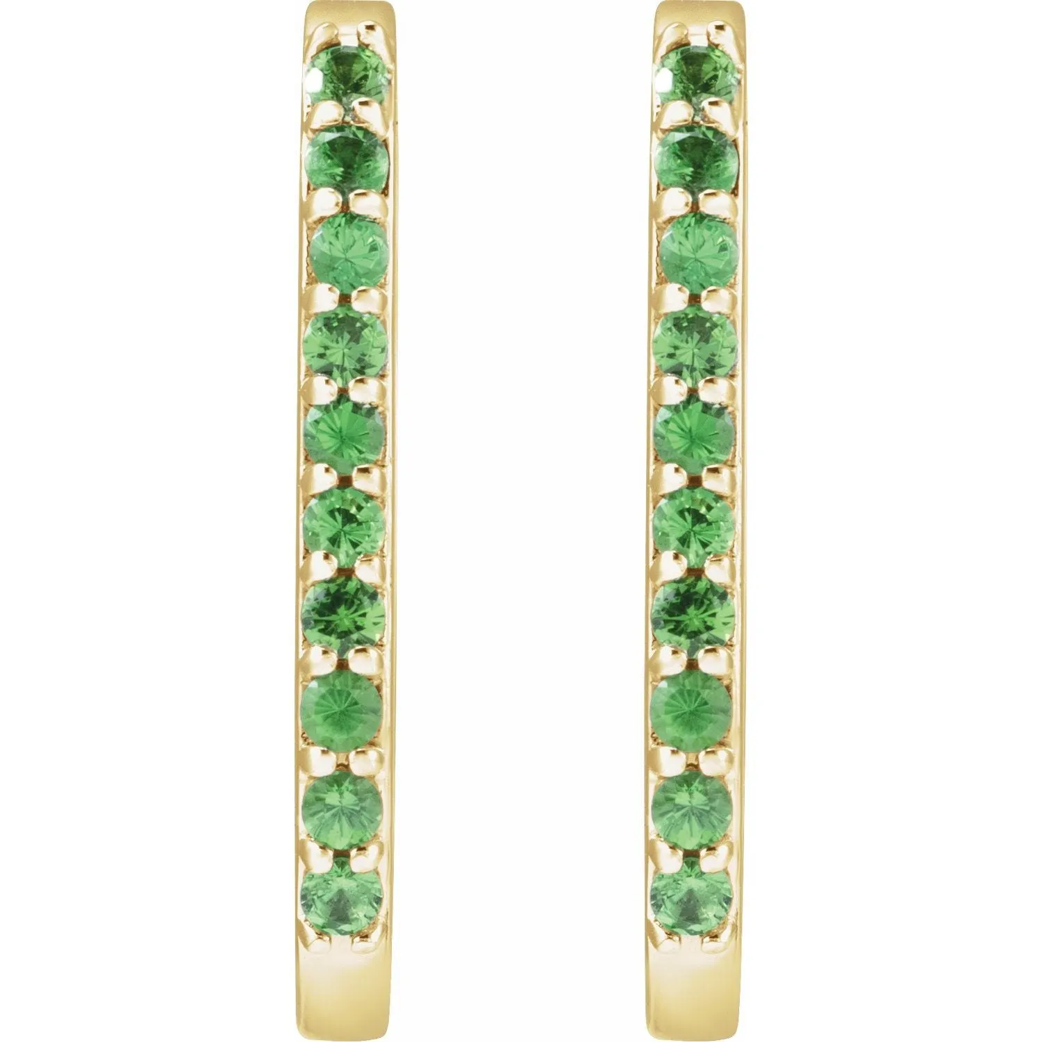 14K Gold Natural White Sapphire, London Blue Topaz, Mozambique Garnet, Tsavorite Garnet Hoop Earrings