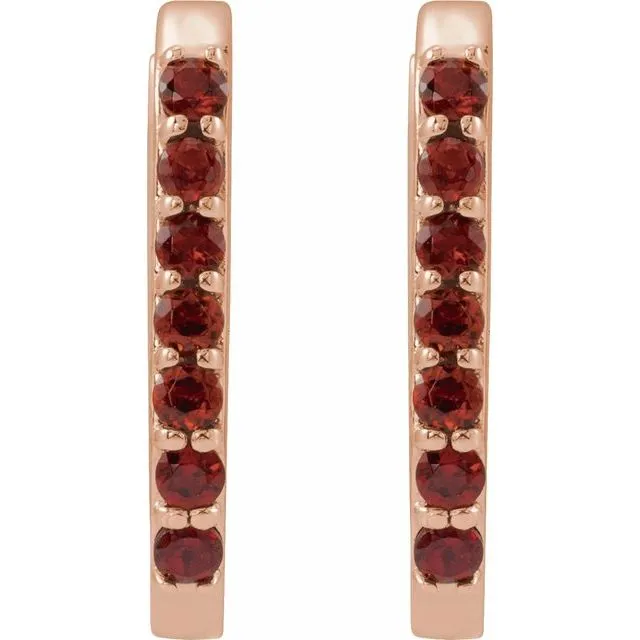 14K Gold Natural White Sapphire, London Blue Topaz, Mozambique Garnet, Tsavorite Garnet Hoop Earrings