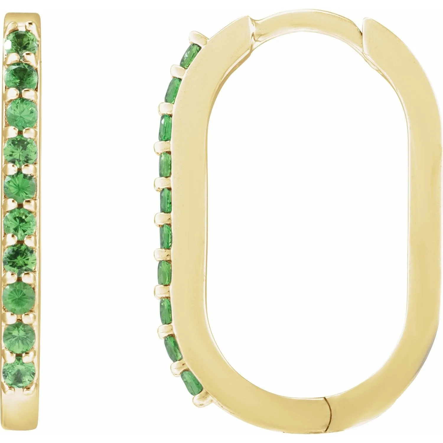 14K Gold Natural White Sapphire, London Blue Topaz, Mozambique Garnet, Tsavorite Garnet Hoop Earrings