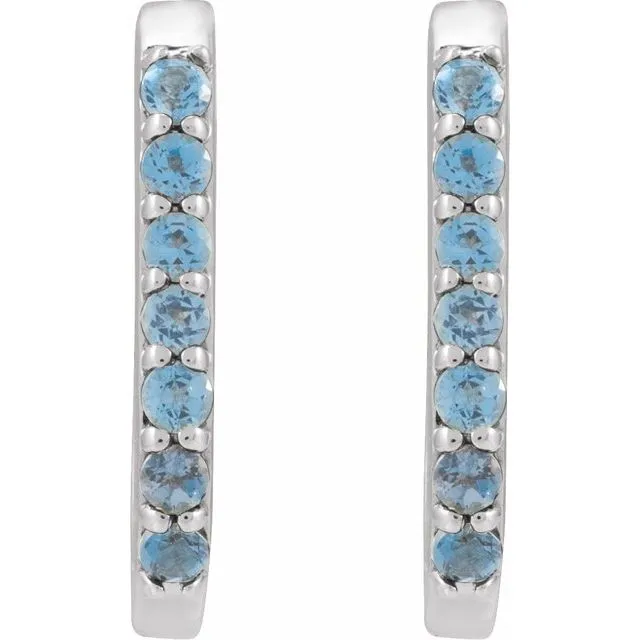 14K Gold Natural White Sapphire, London Blue Topaz, Mozambique Garnet, Tsavorite Garnet Hoop Earrings