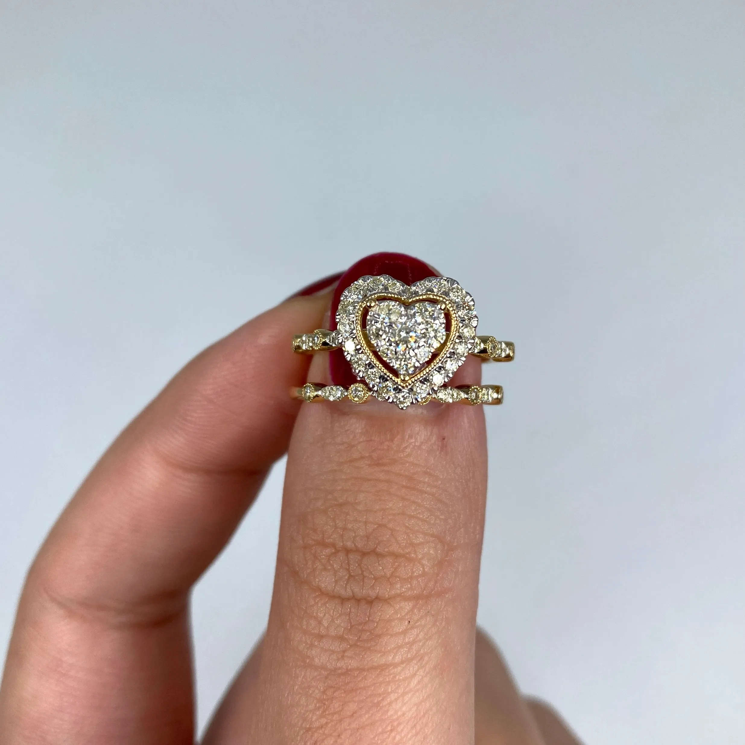 14K Halo Heart Stack Diamond Ring