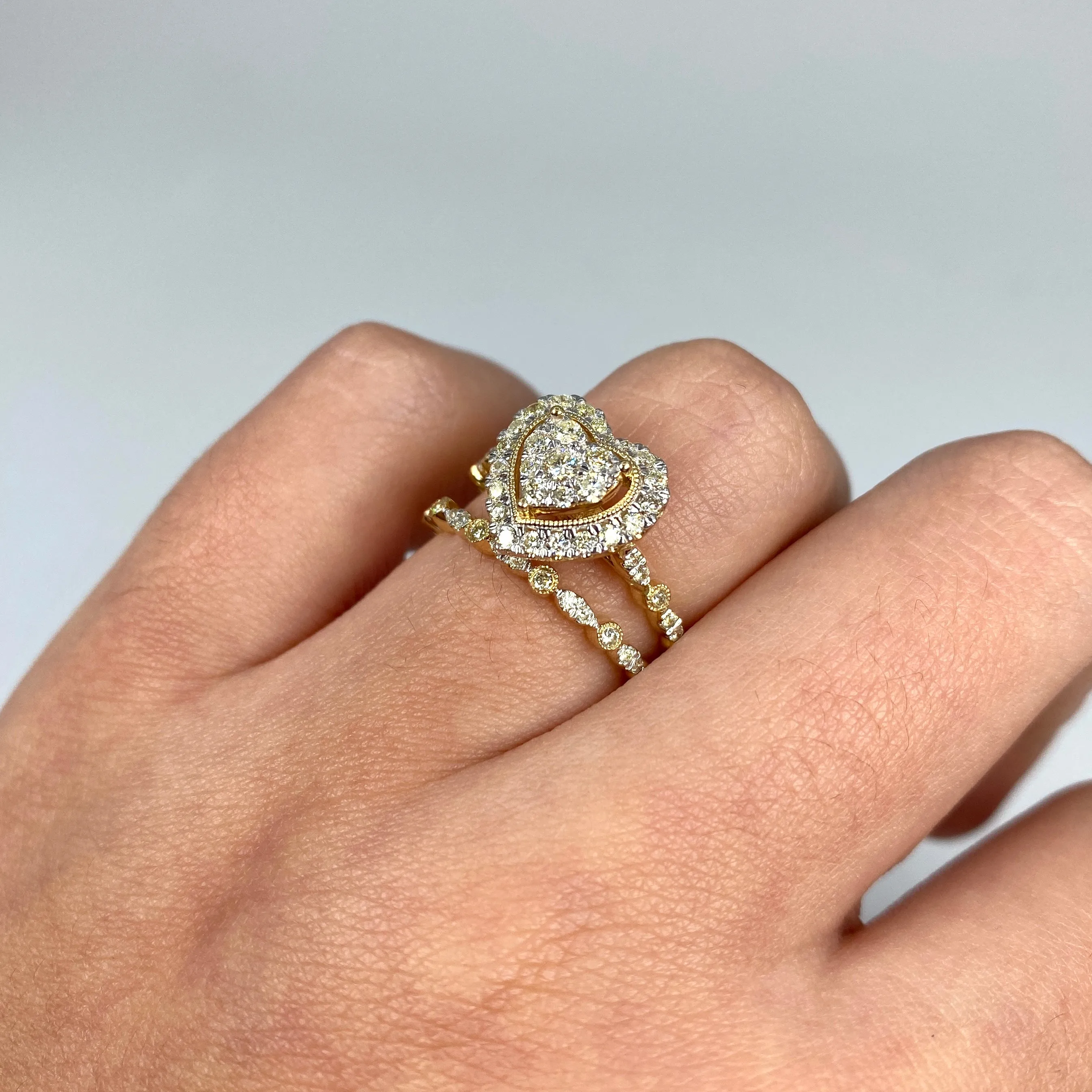 14K Halo Heart Stack Diamond Ring