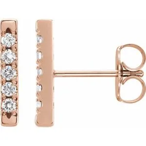 14K Rose 1/8 CTW Diamond French-Set Bar Earrings