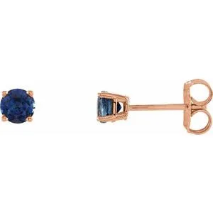 14K Rose 4 mm Natural Blue Sapphire Stud Earrings