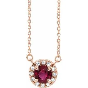 14K Rose 4.5 mm Natural Ruby & .05 CTW Natural Diamond 16" Necklace