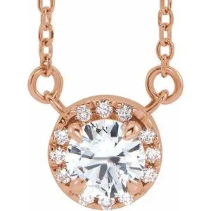 14K Rose 5 mm Natural White Sapphire & 1/10 CTW Natural Diamond 16" Necklace