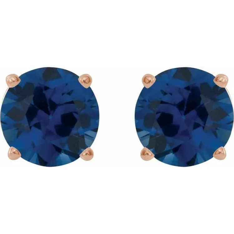 14K Rose 7 mm Lab-Grown Blue Sapphire Stud Earrings