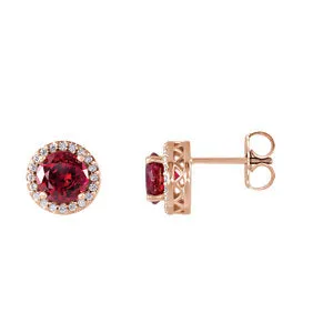14K Rose Chatham® Lab-Created Ruby & .06 CTW Diamond Earrings