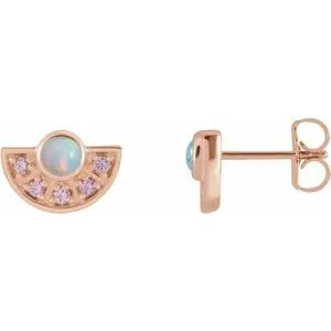 14K Rose Ethiopian Opal & Pink Sapphire Fan Earrings